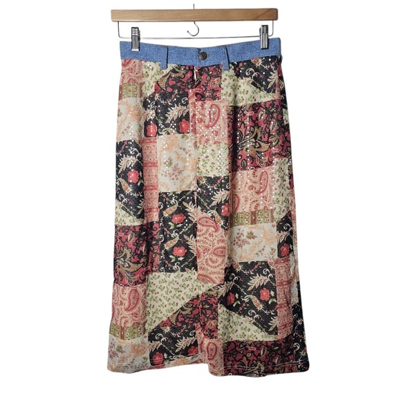 Versailles 6 Patchwork Floral‎ Midi Skirt Sequin A-Line Y2K Fairy Retro Cowgirl - Picture 1 of 9